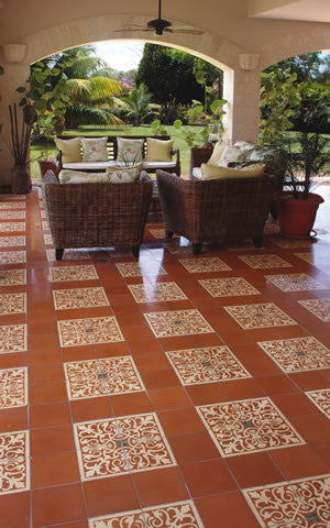 Cement Tile Terrace with San Juan, Solid Color Tiles