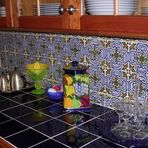 Portuguese Oporto Tile Embellishes a Kitchen Backsplash