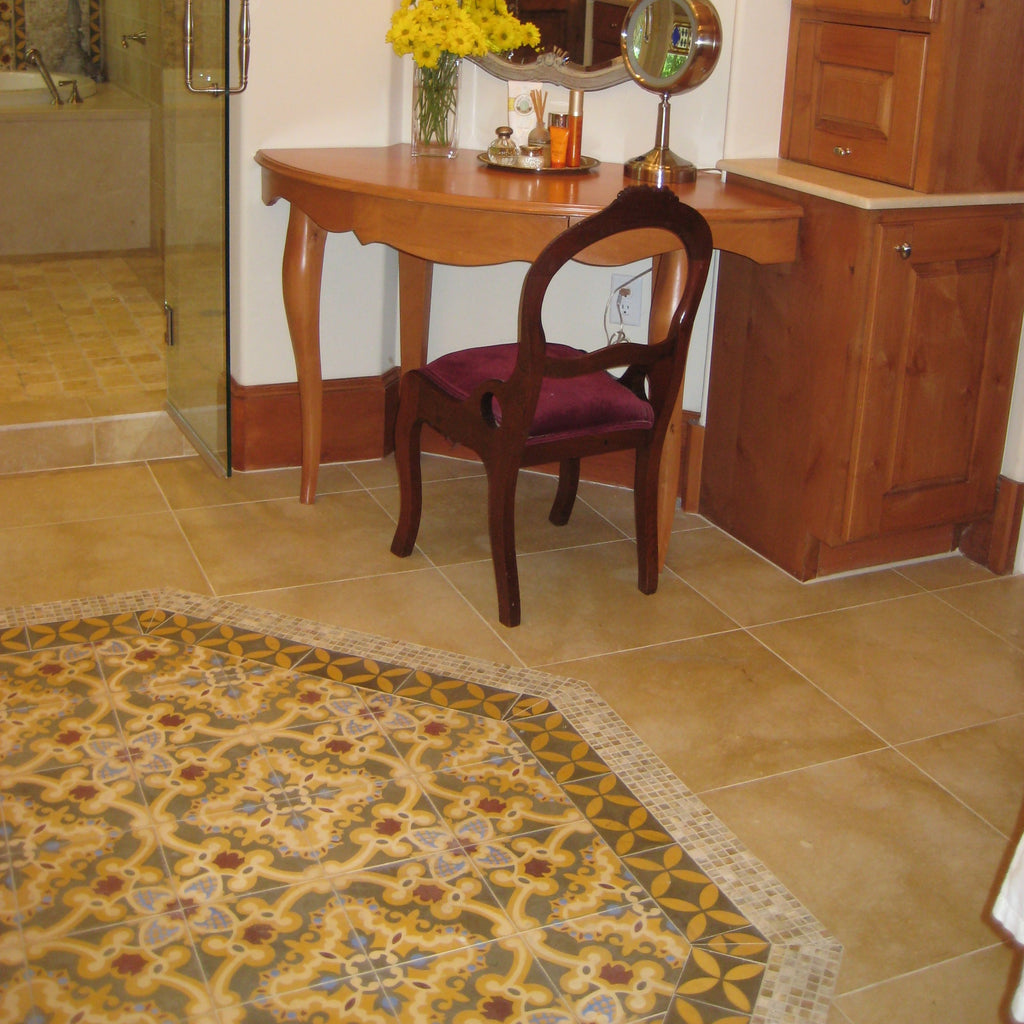 Cement Tile Rug Adds Glamour to Master Bath
