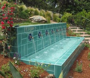 Pool Tile with Modular Pattern Creates Soothing Fountain