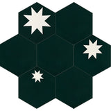 Avente Mission Star Mélange and Plain Black 8" Hexagon Cement Tile Grouping