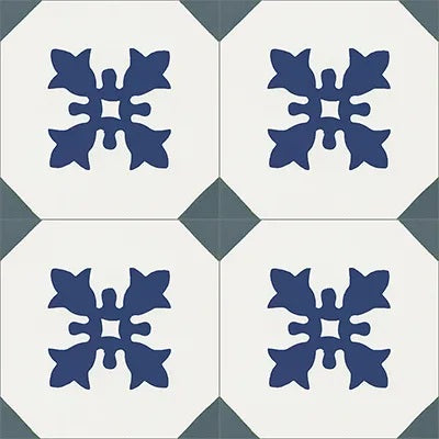 Mission Cadiz Blue 6"x6" Encaustic Cement Tile Quarter Design