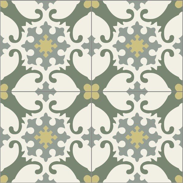 Alegre II Verde 8"x8" Encaustic Cement Tile - Avente Tile