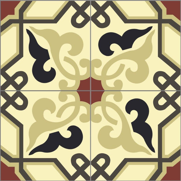 Mission Alcala A 8"x8" Encaustic Cement Tile - Avente Tile