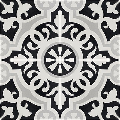Mission Amalia Black 8"x8" Encaustic Cement Tile - Avente Tile