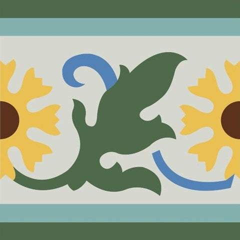 Mission Garden 1 Border 8"x8" Encaustic Cement Tile - Avente Tile