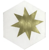 Mission Large Brass Star White 8" Hexagon Cement Tile - Avente Tile