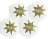 Mission Large Brass Star White 8" Hexagon Cement Tile - Avente Tile