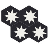 Mission Large Star Black 8" Hexagon Cement Tile - Avente Tile