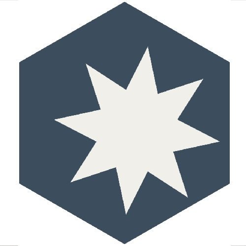 Mission Large Star Navy 8" Hexagon Cement Tile - Avente Tile