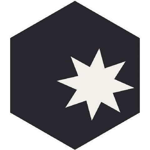 Mission Medium Star Black 8" Hexagon Cement Tile - Avente Tile