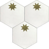 Mission Small Brass Star White 8" Hexagon Cement Tile - Avente Tile