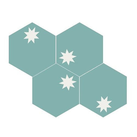 Mission Small Star Aqua 8" Hexagon Cement Tile - Avente Tile