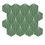 Mission Bakery Hexagonal Encaustic Cement Tile Grouping 8" x 8" in Dark Green and White