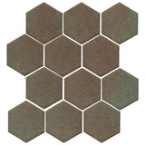 Malibu Field 4" Hexagon Elder Green Ceramic Tile
