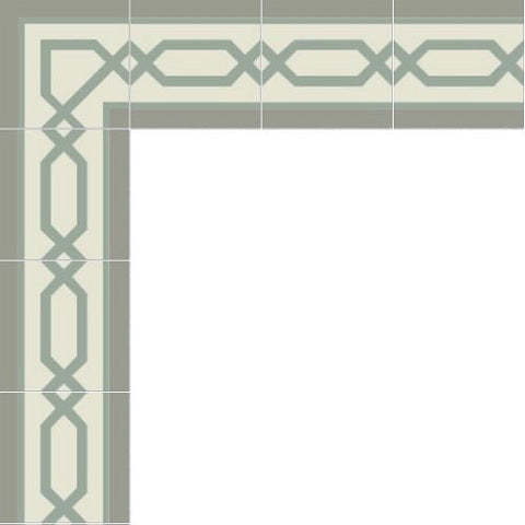 Mission Big Chippendale Border Gris and Sage 8"x8" Encaustic Cement Tile - Avente Tile