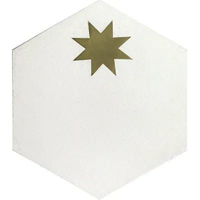 Mission Small Brass Star White 8" Hexagon Cement Tile - Avente Tile