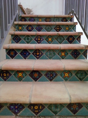 Stair Riser Tile Idea using Different Patterns on Point