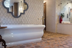 Arabesque Cement Tile Provide Subtle Sophistication for Peaceful Bath