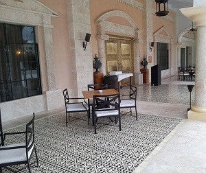Cement Tile Border Pattern Creates Cozy Patio Dining for Italian Restaurant