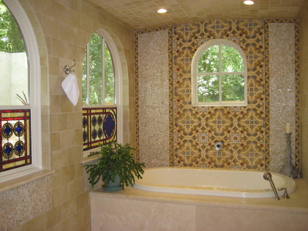 Cement Tile Wall Brings Warmth to Bath Space