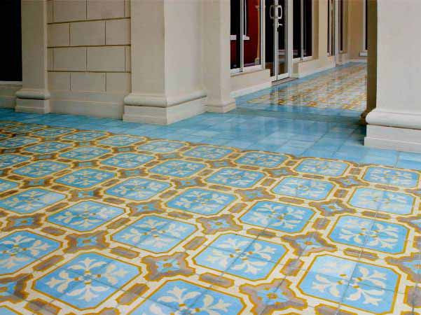 Cement Tile Provide Durability and Richness to Outside Commercial Breezeway