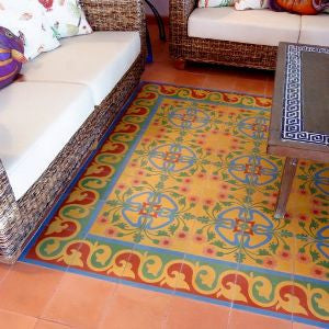 Cement Tile Rug Adds Color and Charm to Living Room