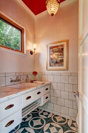 Geometric Tiles Make Bold Statement on Powder Room Floor