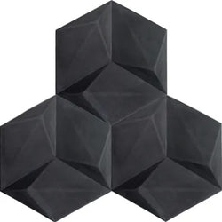 Acclivity 3D Pinwheel Black 8" Hexagon Relief Cement Tile Quarter Design