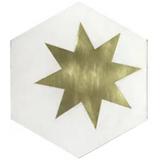 Avente Mission Large Brass Star on White 8" Hexagon Cement Tiles
