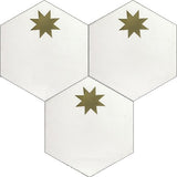 Avente Mission Brass Small Star on White 8 Inch Hexagon Cement Tile