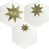 Avente Mission Brass Star Montage on White 8" Hexagon Cement Tiles