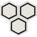 Avente Mission Honeycomb Black on White 8 inch Hexagon Cement Tile Grouping