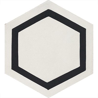 Avente Mission Honeycomb Black on White 8 inch Hexagon Cement Tile