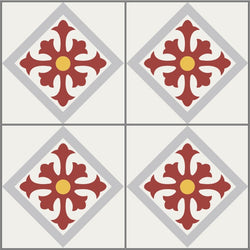 Mission Isabella Rouge Gold Gris 8"x8" Encaustic Cement Tile Quarter Design