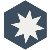 Avente Mission Large Star Navy 8" Hexagon Encaustic Cement Tile