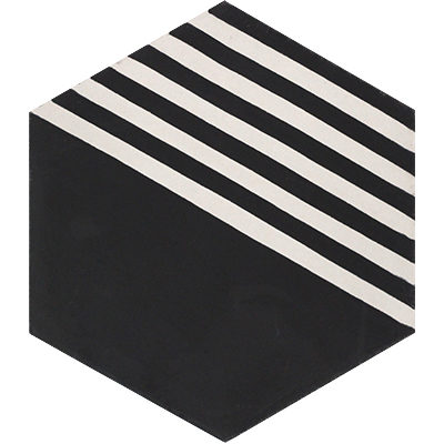Mission Riffles Black and White 8" Hexagon Encaustic Cement Tile
