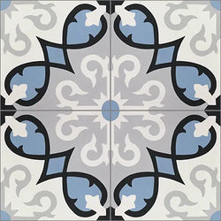 Avente Mission Sanctuary Sky Blue Encaustic Cement Tile Quarter Design
