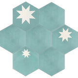 Avente Mission Star Blend and Plain Aqua 8" Hexagon Tiles