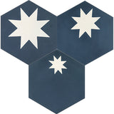 Avente Mission Star Melange Navy 8" Hexagon Cement Tile Grouping