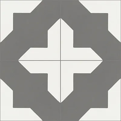 Mission Alhambra Charcoal 8"x8" Encaustic Cement Tile Quarter Design