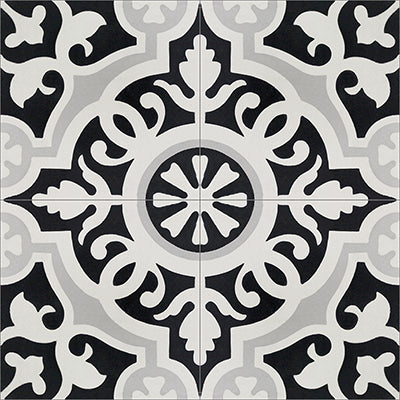 Mission Amalia Black 6"x6" Encaustic Cement Tile Quarter Design
