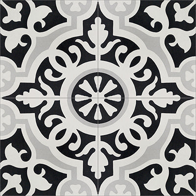 Mission Amalia Black 6"x6" Encaustic Cement Tile Quarter Design