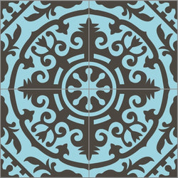 Mission Artemisa Caribbean Blue 8"x8" Encaustic Cement Tile Quarter Design