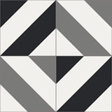 Mission Barberpole Charcoal 8"x8" Encaustic Cement Tile Quarter Design with Mission Black Barberpole