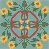 Mission Carnation Aqua 8"x8" Encaustic Cement Tile Quarter Design