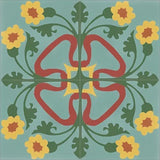 Mission Carnation Aqua 8"x8" Encaustic Cement Tile Quarter Design