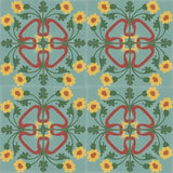 Mission Carnation Aqua 8"x8" Encaustic Cement Tile Rug Detail