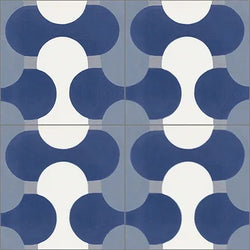Mission Contempo Sea Shell Blue 8"x8" Encaustic Cement Tile Quarter Design