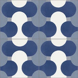 Mission Contempo Sea Shell Blue 8"x8" Encaustic Cement Tile Quarter Design
